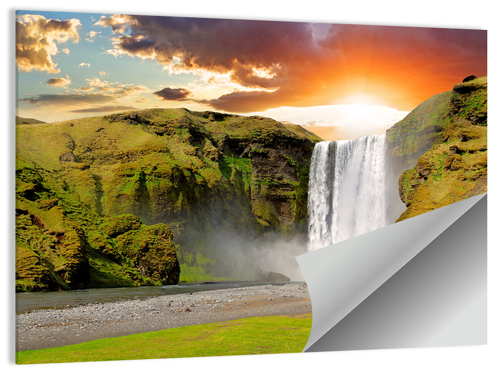 Skógafoss at Sunset Wall Art