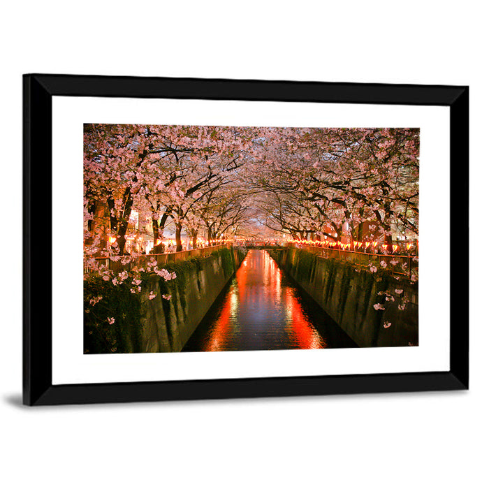 Meguro River Cherry Blossoms Wall Art as a framed print