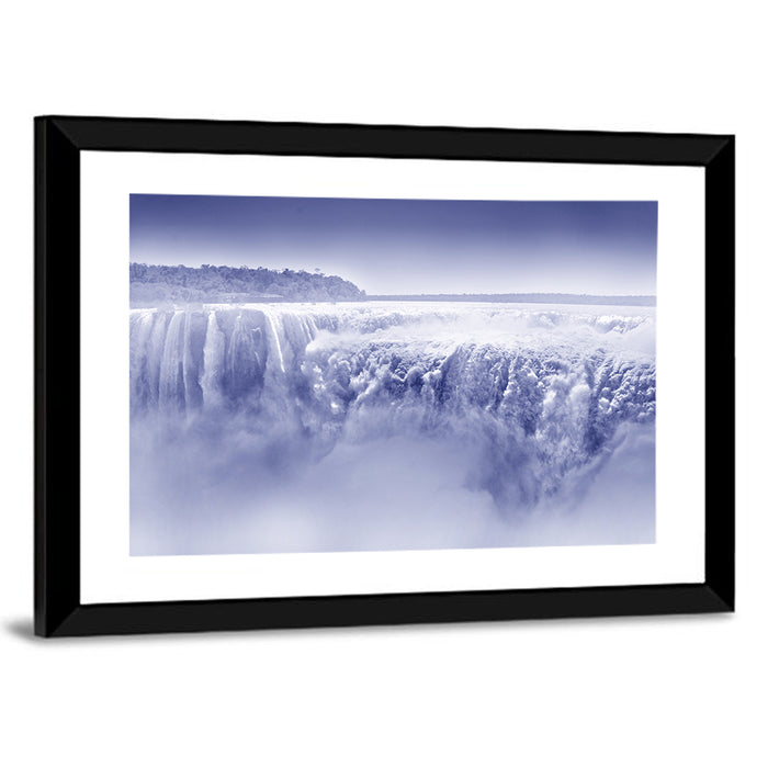 Iguazu Falls Blue Monochrome Wall Art as a framed print