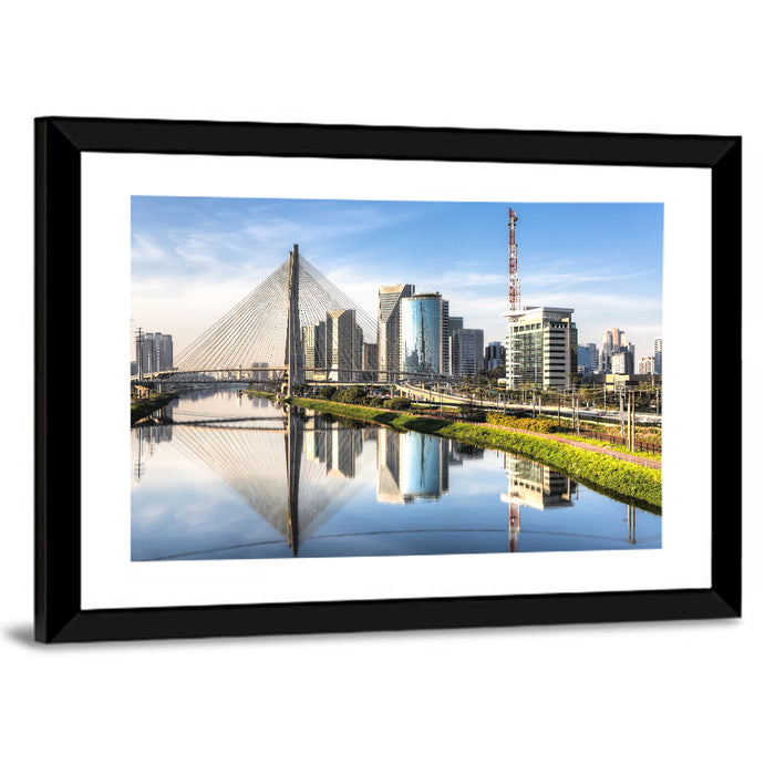 Estaiada Bridge Reflections Wall Art as a framed print