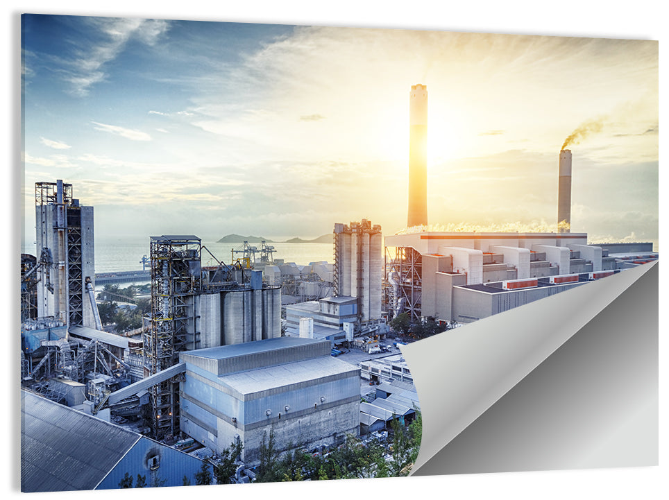Coastal Power Plant at Sunrise Wall Art