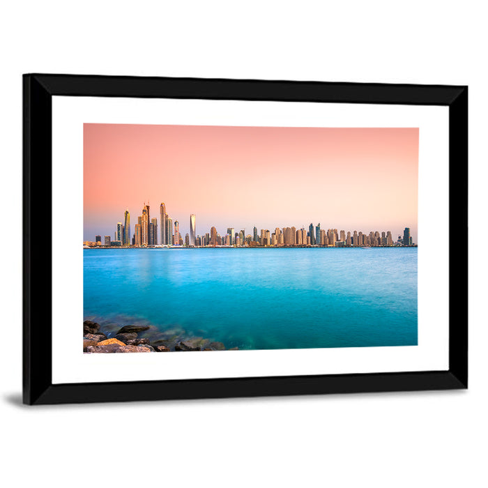 Dubai Marina Skyline Wall Art as a framed print