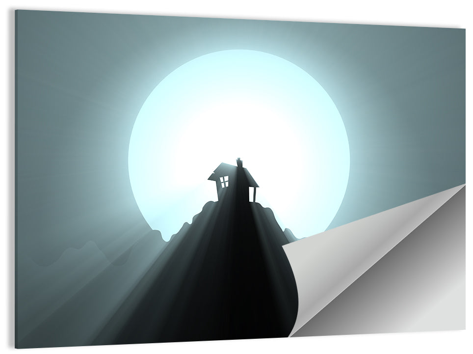 Moonlit Mountain Hut Wall Art