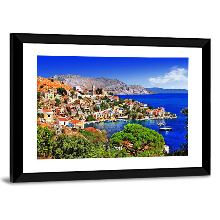 Symi Harbor, Greece Wall Art as a framed print