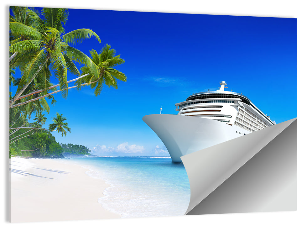 Cruise Ship Beside Tropical Beach Wall Art