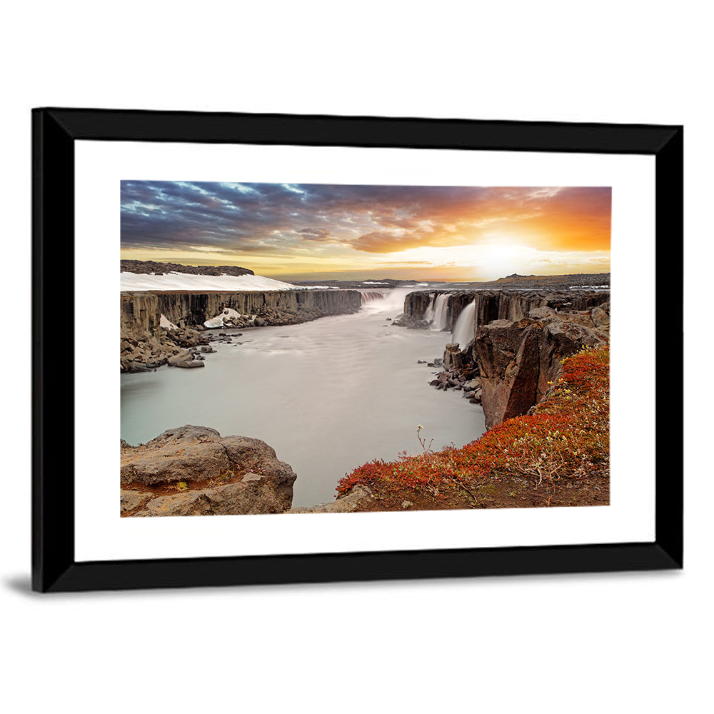 Selfoss Waterfall at Sunset Wall Art