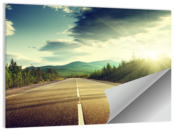 Sunlit Asphalt Road Wall Art as a poster print