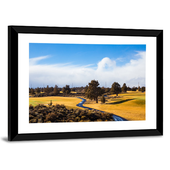 Central Oregon Golf Course with Winding Path Wall Art as a framed print