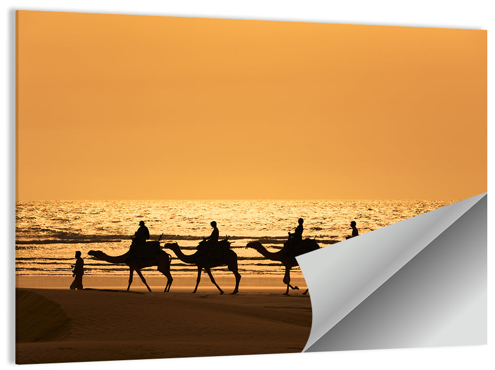 Camel Caravan Silhouette on Wet Sand Wall Art