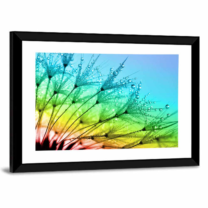 Dewy Dandelion Close-up Wall Art as a framed print