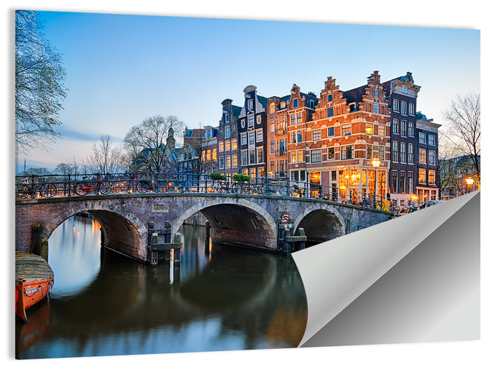 Brouwersgracht Canal Bridge at Dusk Wall Art as a poster print