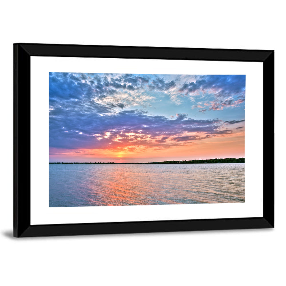 Cloudy Lake Sunset Wall Art