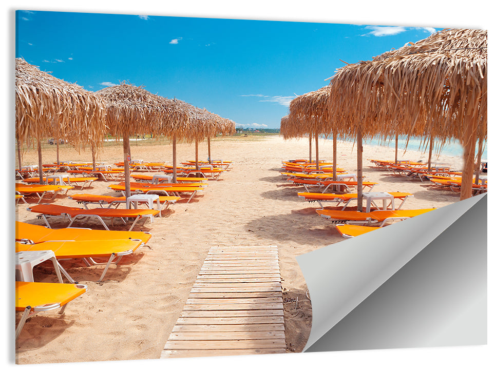 Beach Boardwalk with Orange Loungers Wall Art