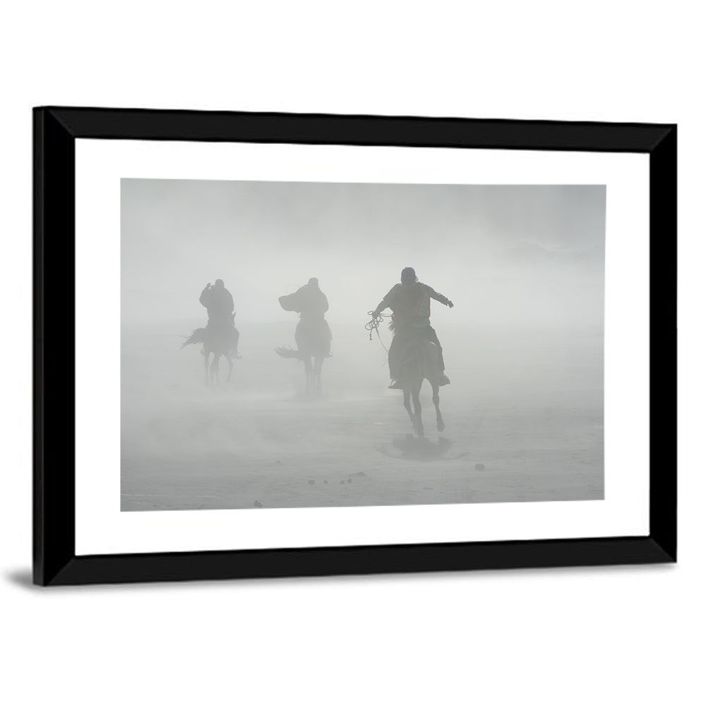 Silhouetted Horse Riders in Mist Wall Art