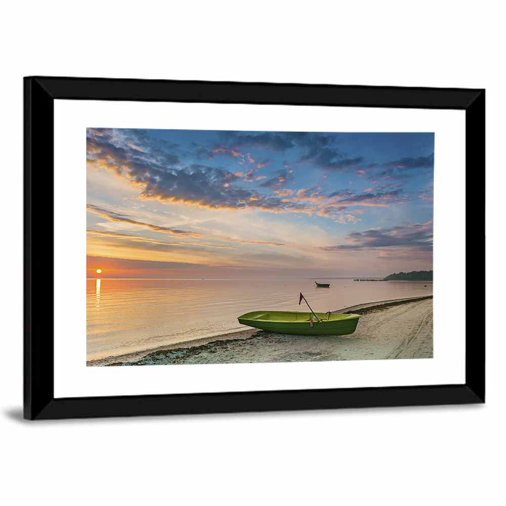 Green Rowboat at Sunrise Wall Art