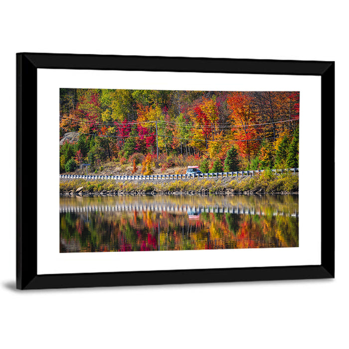 Algonquin Highway 60 Autumn Reflection Wall Art as a framed print