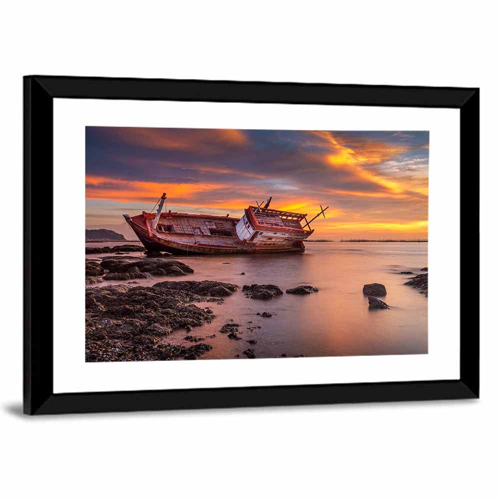 Shipwreck at Sunset Wall Art