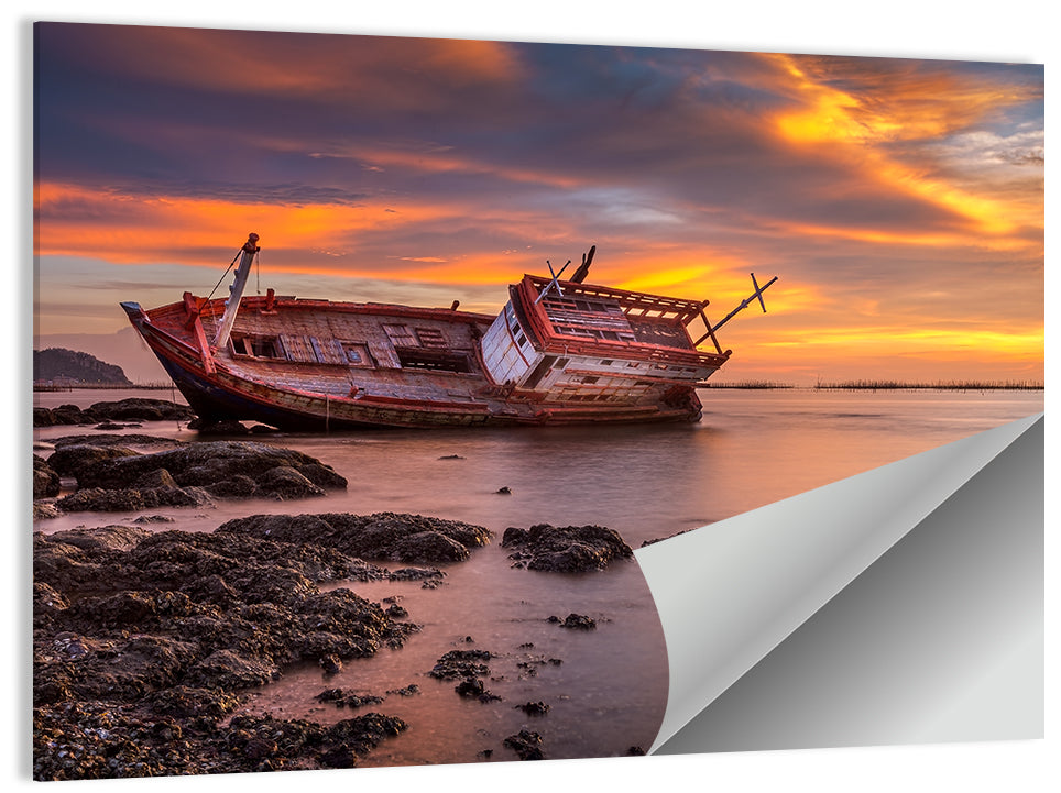 Shipwreck at Sunset Wall Art