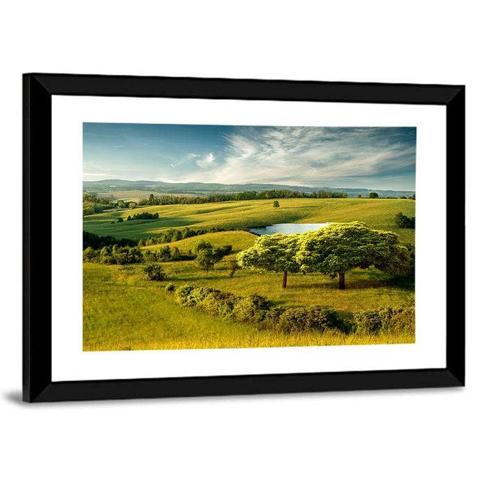 Rolling Hills with Pond Wall Art as a framed print