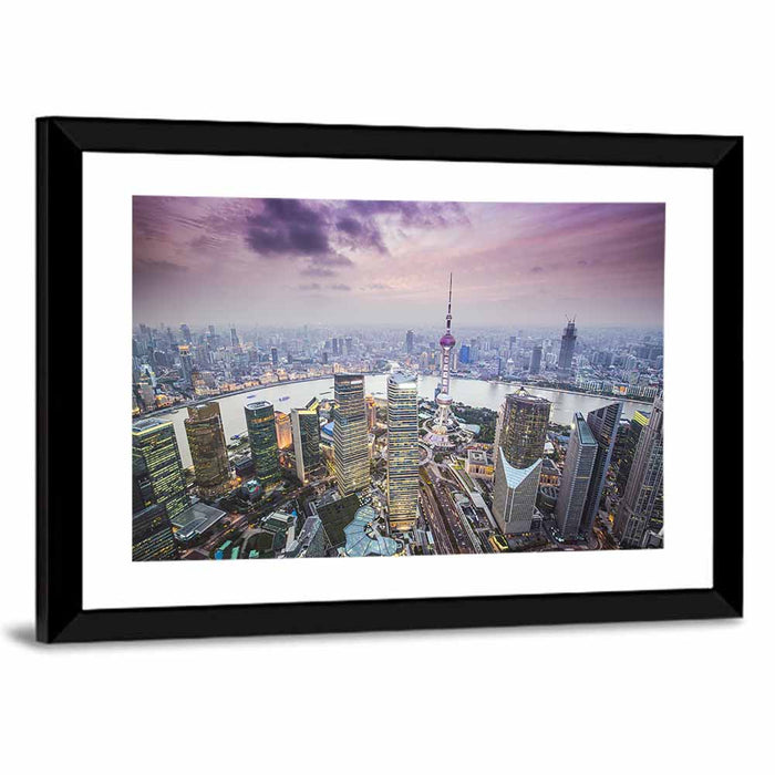 Pudong Cityscape Wall Art as a framed print