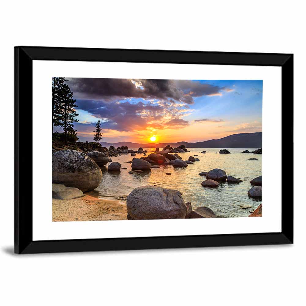 Lake Tahoe Sunset with Boulders Wall Art