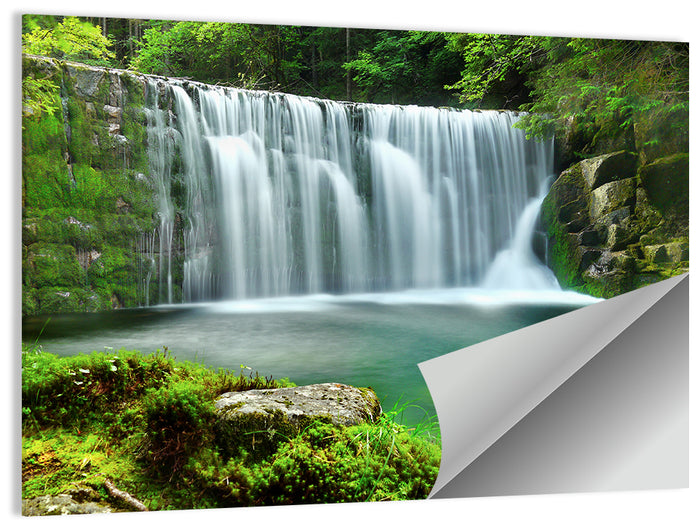 Emerald Forest Waterfall with Mossy Stones Wall Art as a poster print