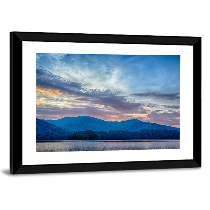 Lake Santeetlah Sunset Glow Wall Art as a framed print