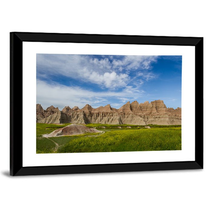 Badlands Meadow and Rock Formations Wall Art as a framed print