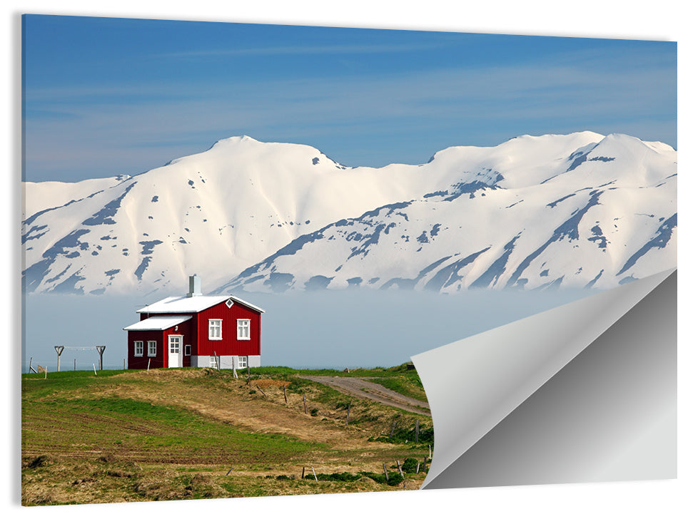 Red House by Fjord Wall Art, poster print, landscape