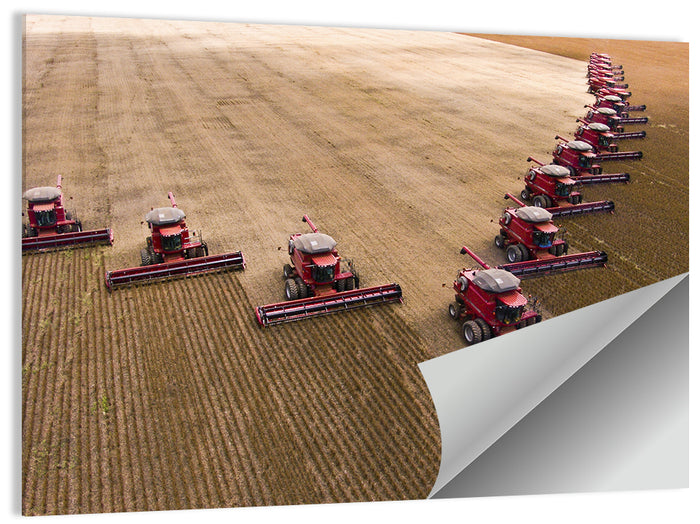 Aerial Soybean Harvest Wall Art as a poster print