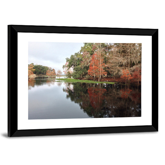Autumn Lake Reflection Wall Art as a framed print