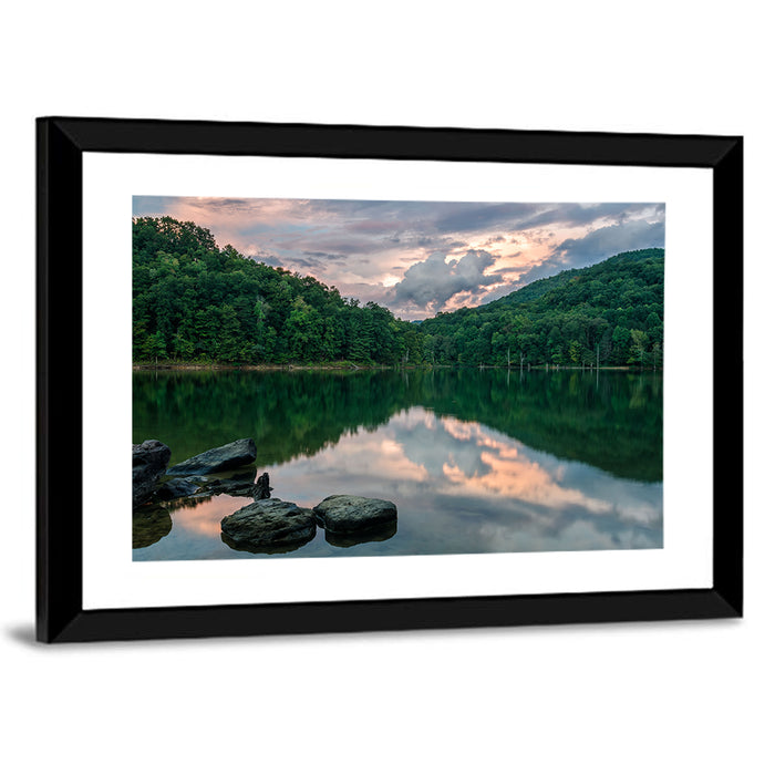 Martins Fork Lake Sunset Wall Art as a framed print