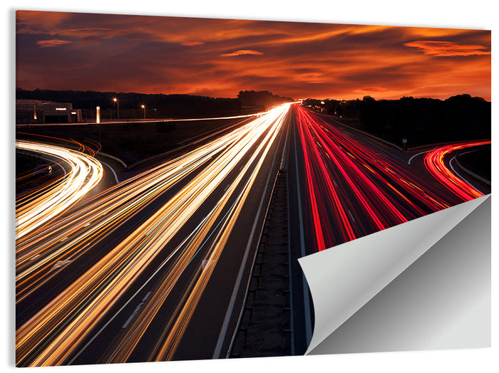 Sunset Highway Light Trails Wall Art as a poster print
