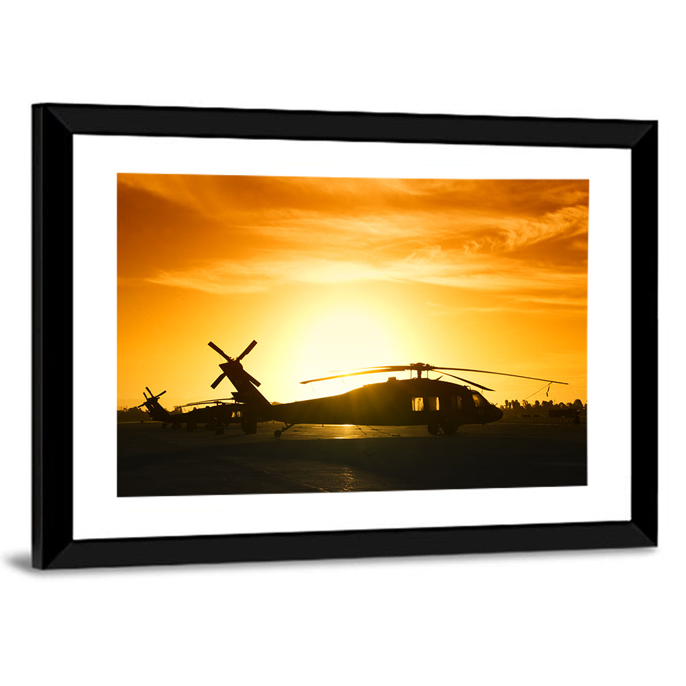 Military Helicopter at Sunset Wall Art