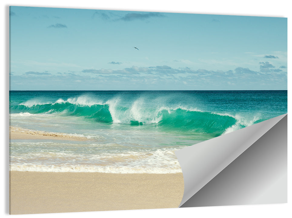 Turquoise Wave on Sandy Beach Wall Art
