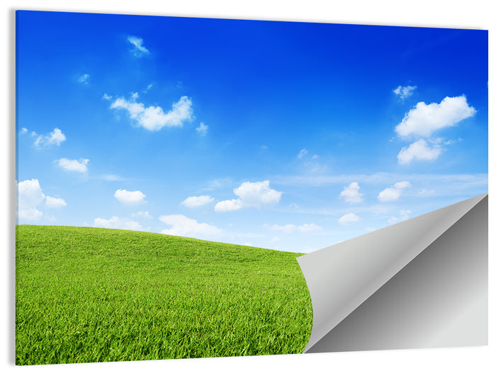 Rolling Green Meadow Under Blue Sky Wall Art as a poster print