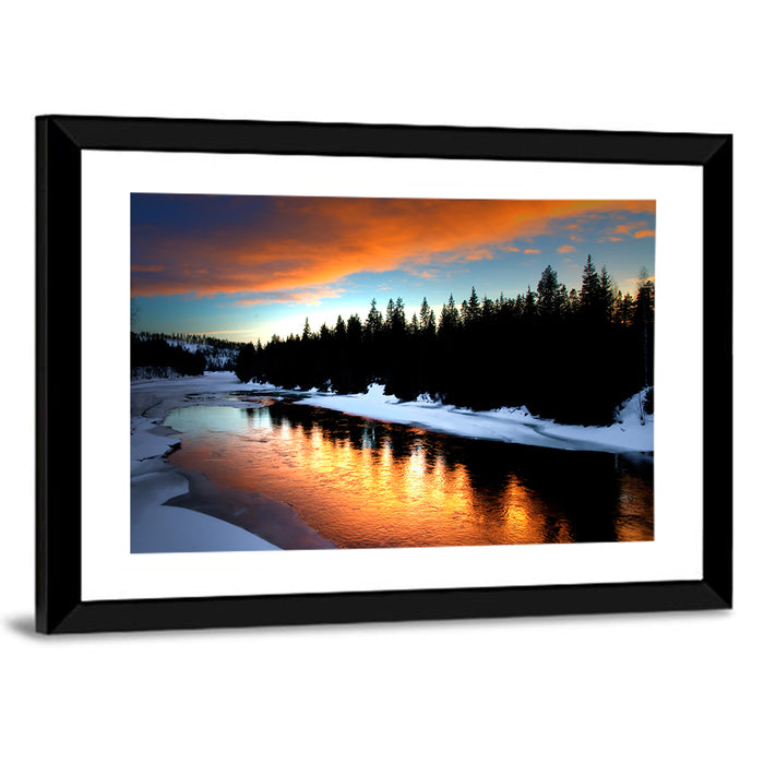 Golden Sunset Over Snowy River Wall Art as a framed print