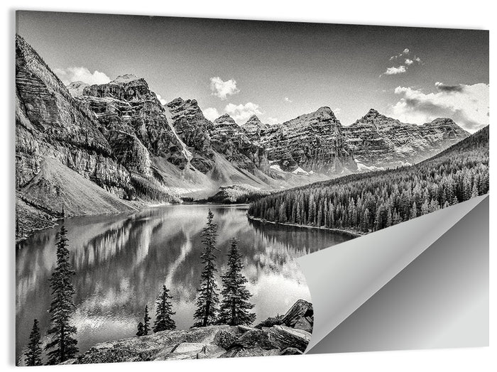 Moraine Lake Monochrome Mountain Landscape Wall Art as a poster print