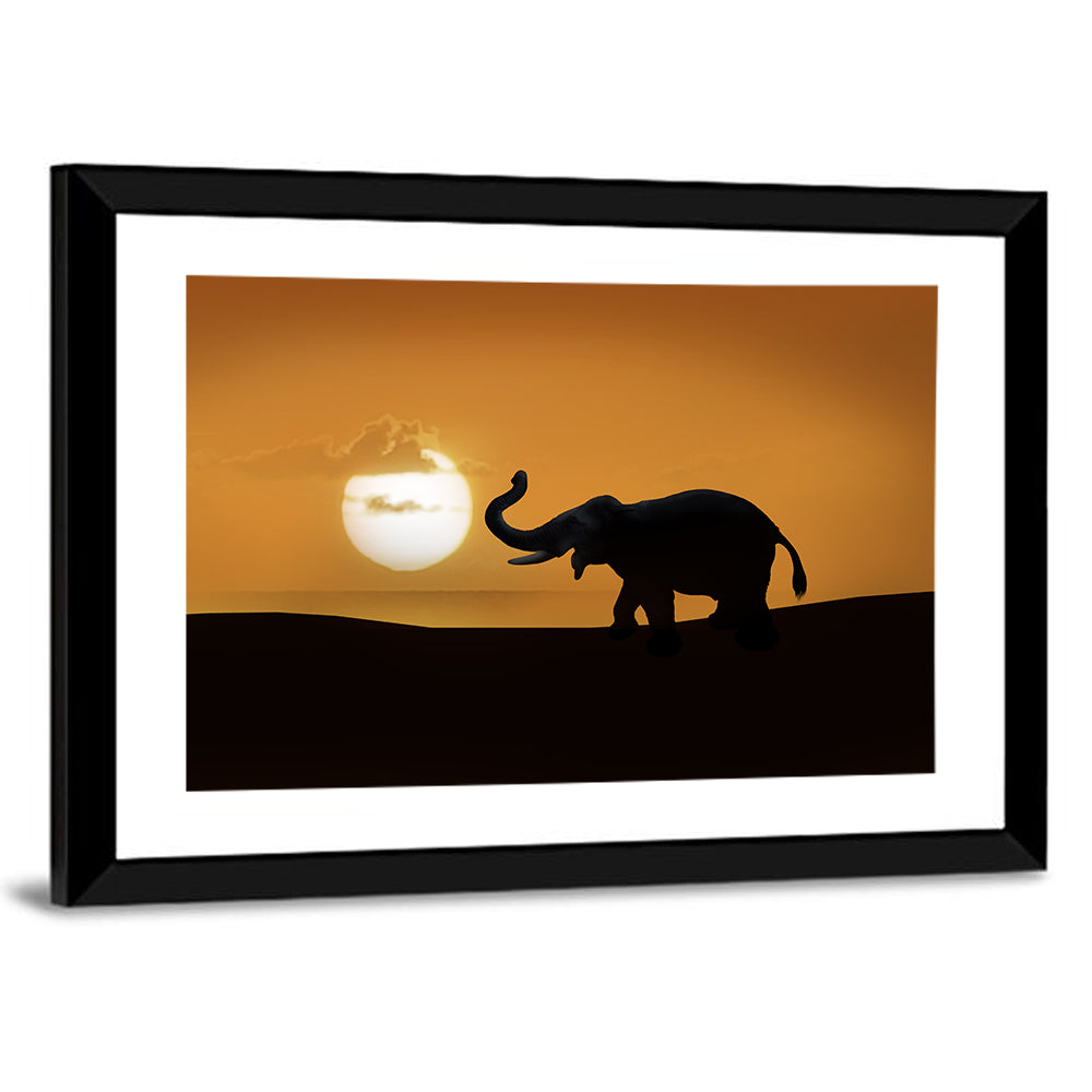 Elephant at Sunset Wall Art