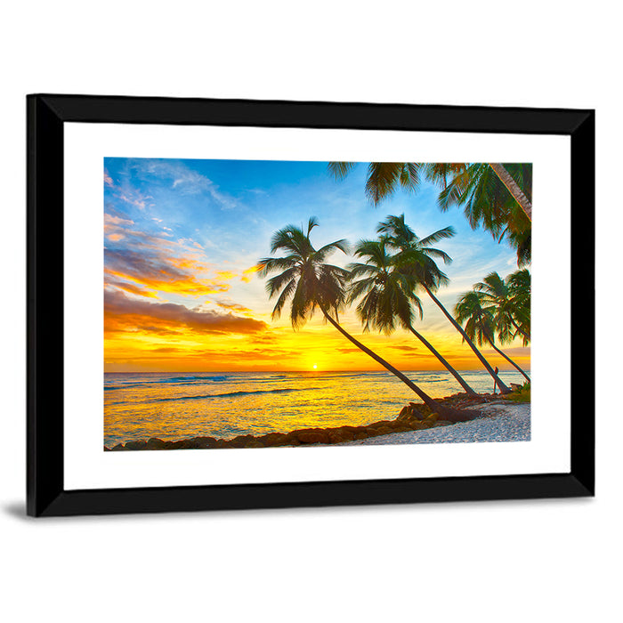 Palm Island Sunset Wall Art as a framed print