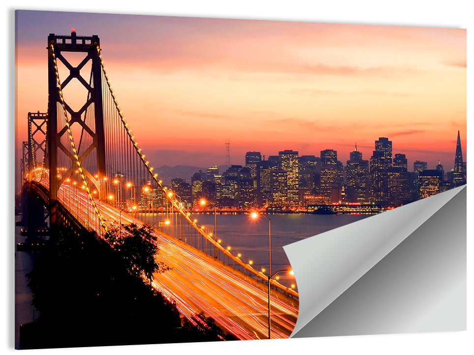 Bay Bridge Light Trails at Sunset Wall Art