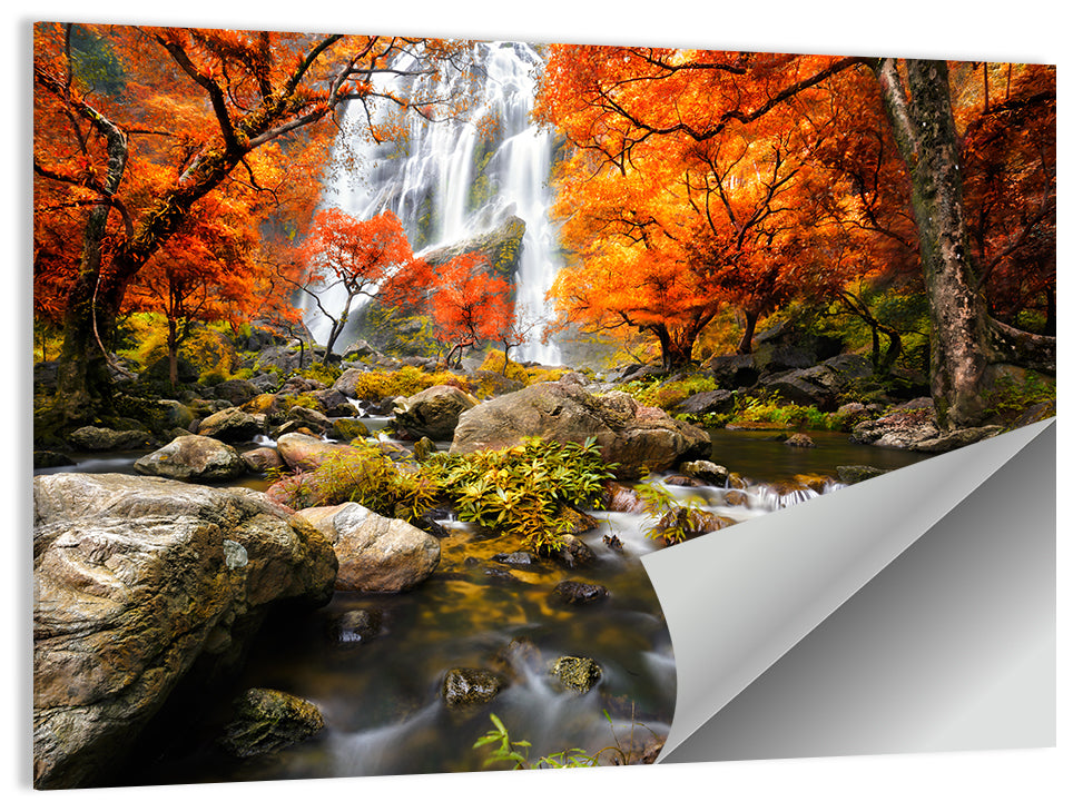 Autumn Forest Waterfall Wall Art