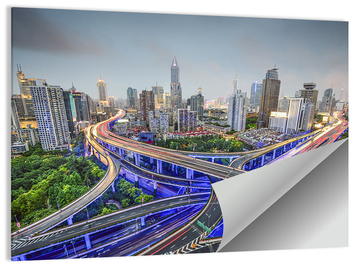 Shanghai Dusk Interchange Cityscape Wall Art as a poster print