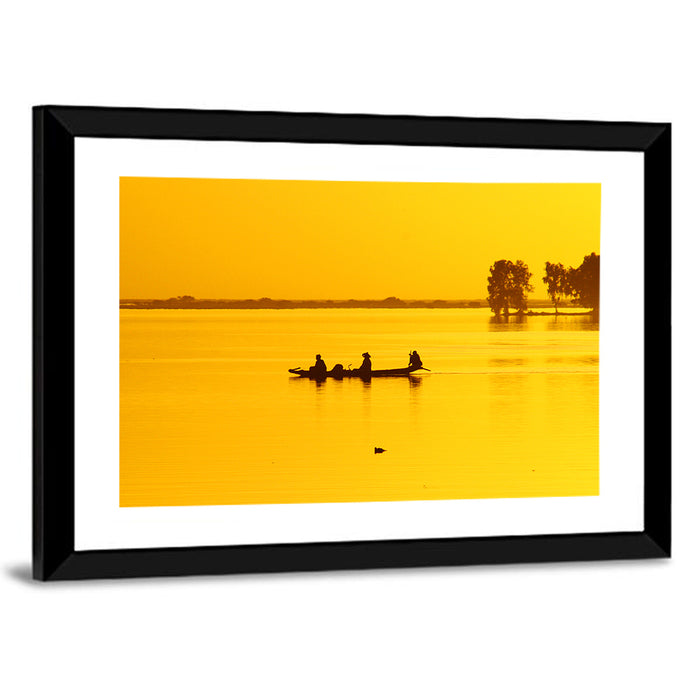 Pirogue at Golden Dusk Wall Art as a framed print