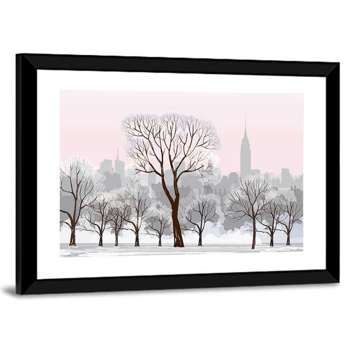 Winter Cityscape Wall Art as a framed print