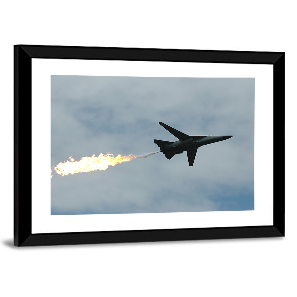 Fighter Jet with Flaming Exhaust Wall Art