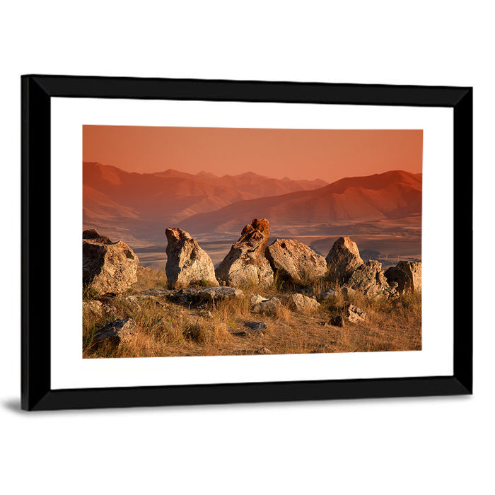 Karahunj Rocky Ridge at Sunset Wall Art as a framed print