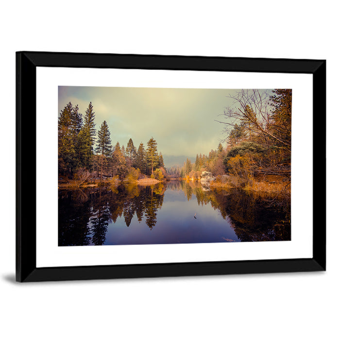 Misty Lake Fulmor Reflection Wall Art as a framed print