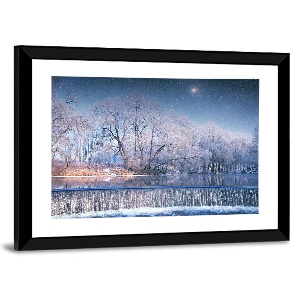 Starlit Winter Waterfall Wall Art