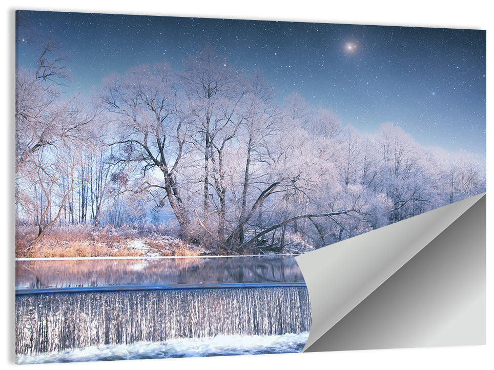 Starlit Winter Waterfall Wall Art